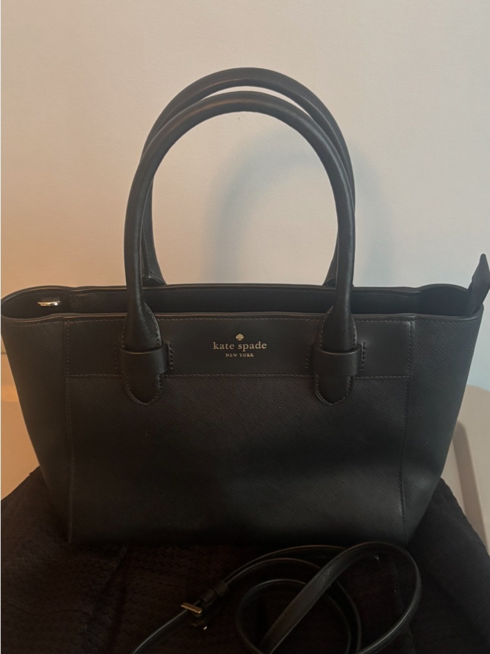 kate spade Black Leather Satchel with Removable Strap